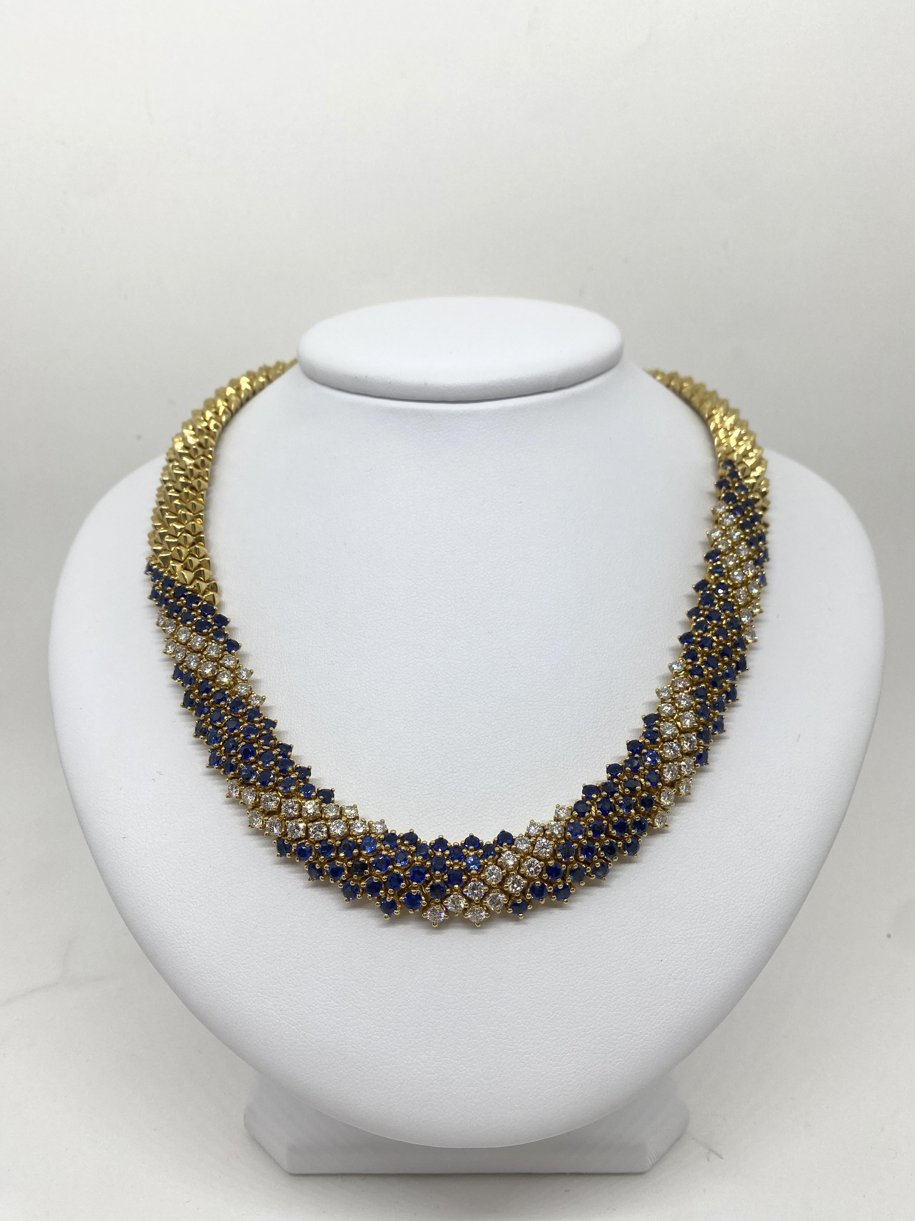 Necklace made of 18kt yellow gold with natural brilliant-cut diamonds for ct 7.42 and natural blue sapphires for ct 23

Welcome to our jewelry collection, where every piece tells a story of timeless elegance and unparalleled craftsmanship. As a
