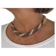 Unique Snake 18kt Yellow Gold Necklace 23 Ct Blue Sapphires 7.42 White Diamonds