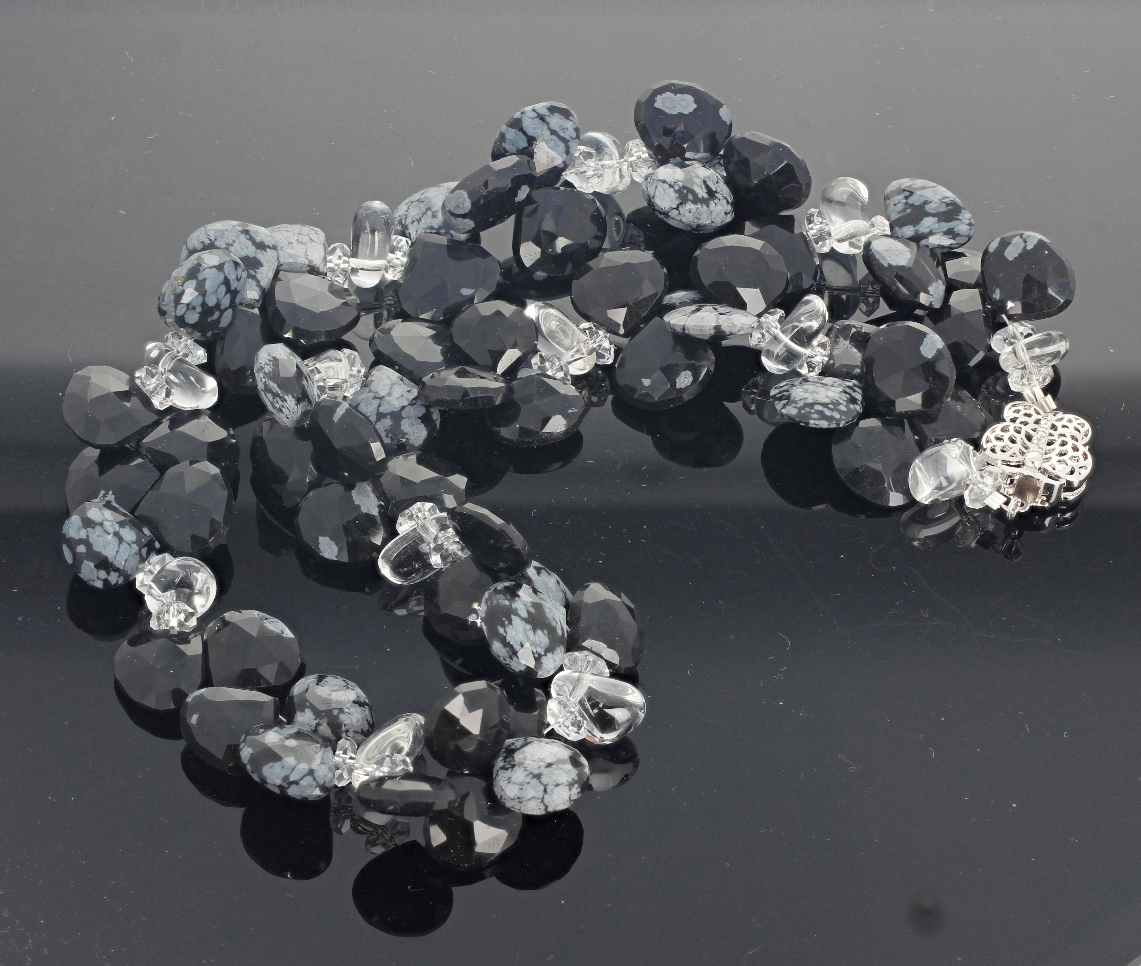 Women's or Men's AJD Gorgeous Dramatic Unique Snowflake Obsidian Silvery White Quartz Necklace