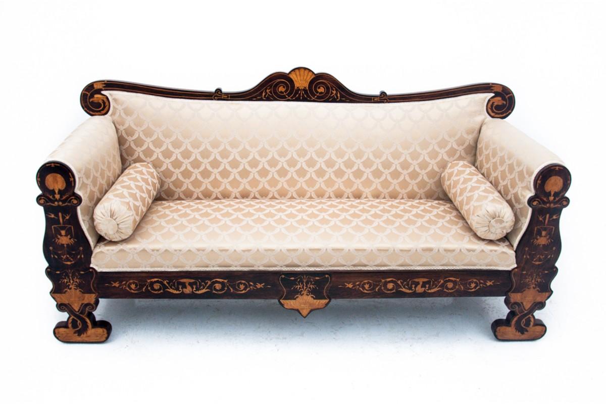 Unique sofa, France, circa 1860.

Condition: before renovation and upholstery replacement.

Wood: walnut

dimensions: height 104 cm / seat height. 46 cm / width 200 cm / depth 65 cm