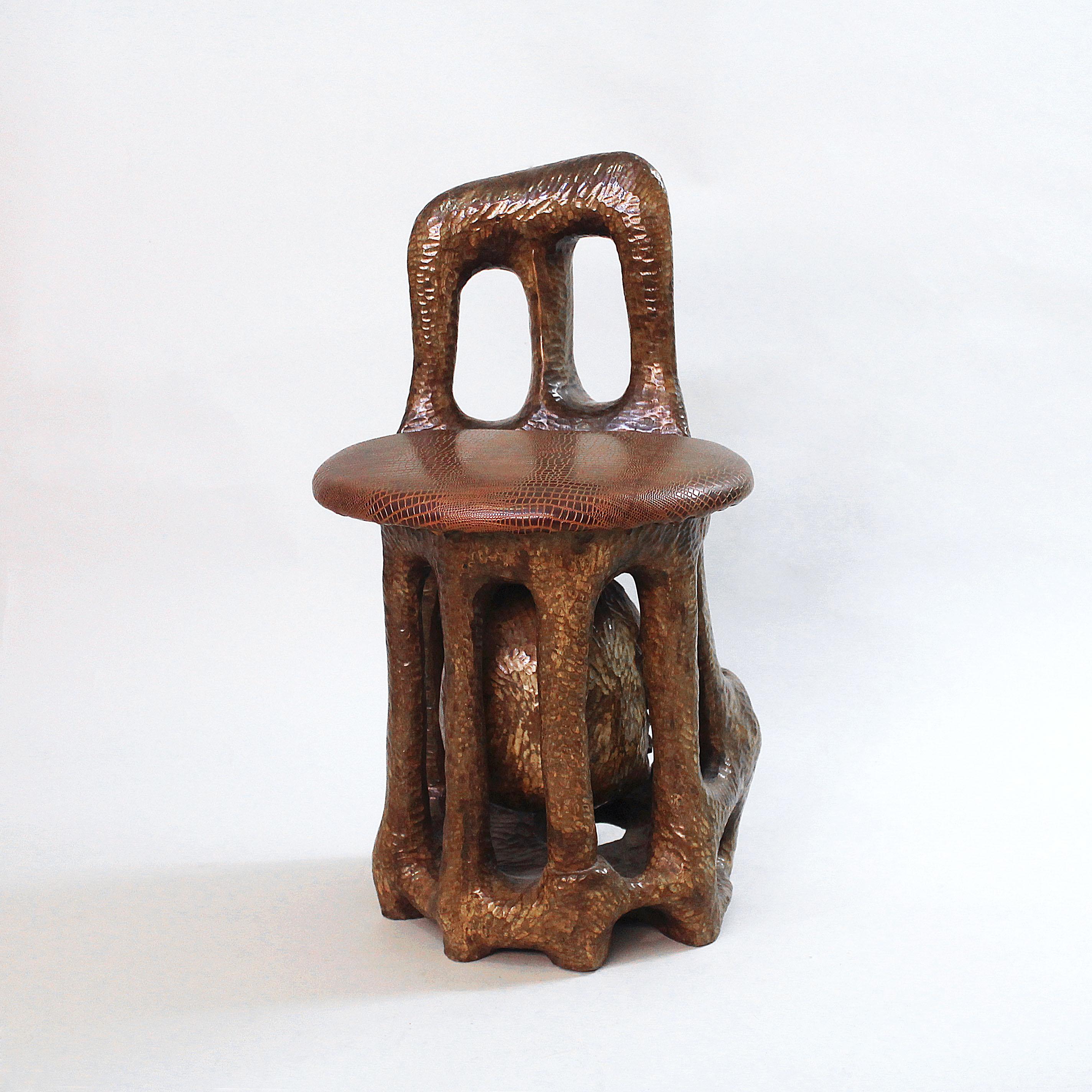 Primitive Unique Sol Garson Signed Hand Carved Wood Sculptural Chair For Sale