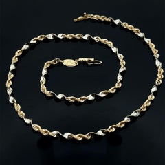 Unique Solid 14k Yellow & White Gold 16" Swirl Rope Link Chain Necklace
