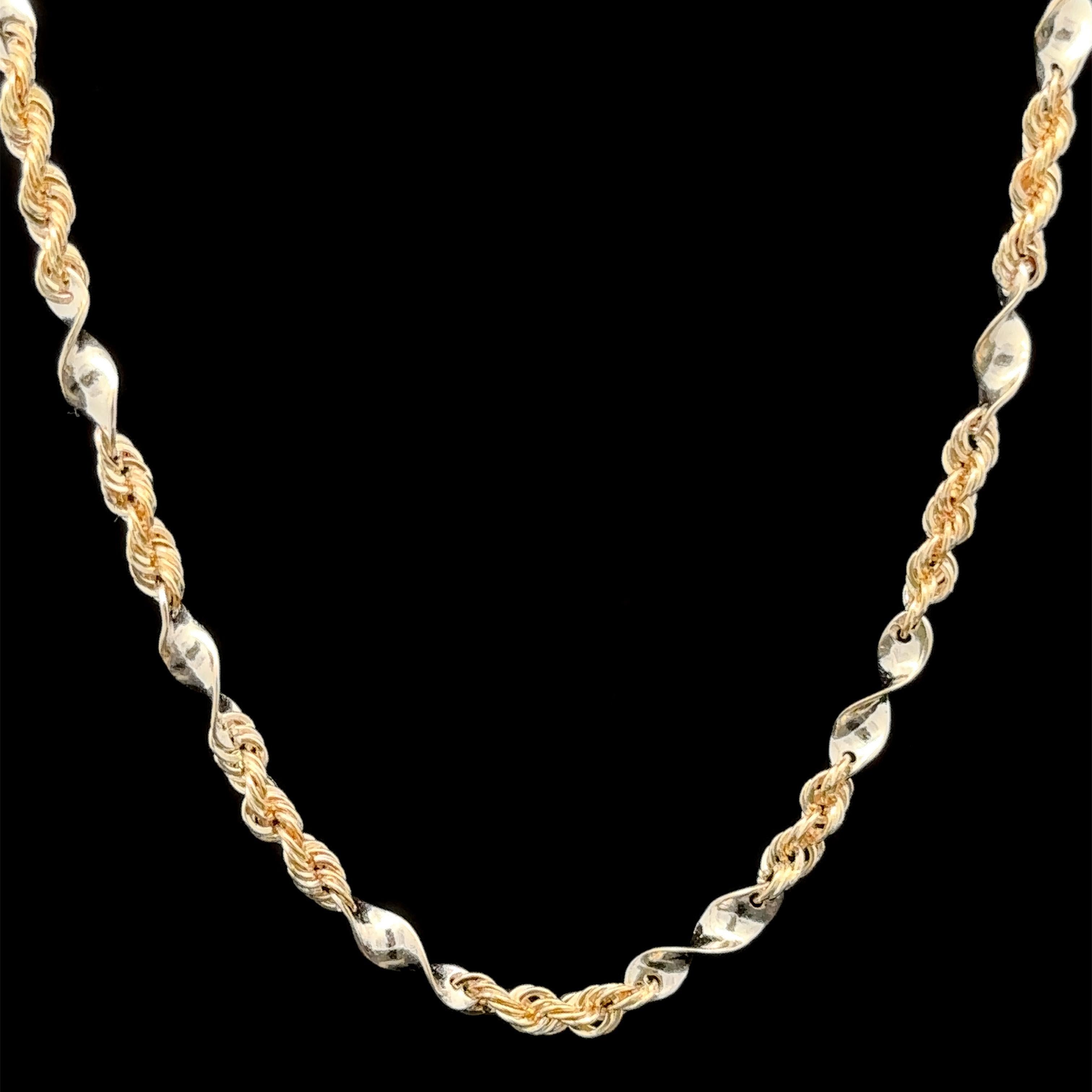Collier unique en or jaune et blanc 14k avec chaîne à maillons en forme de tourbillon de 16