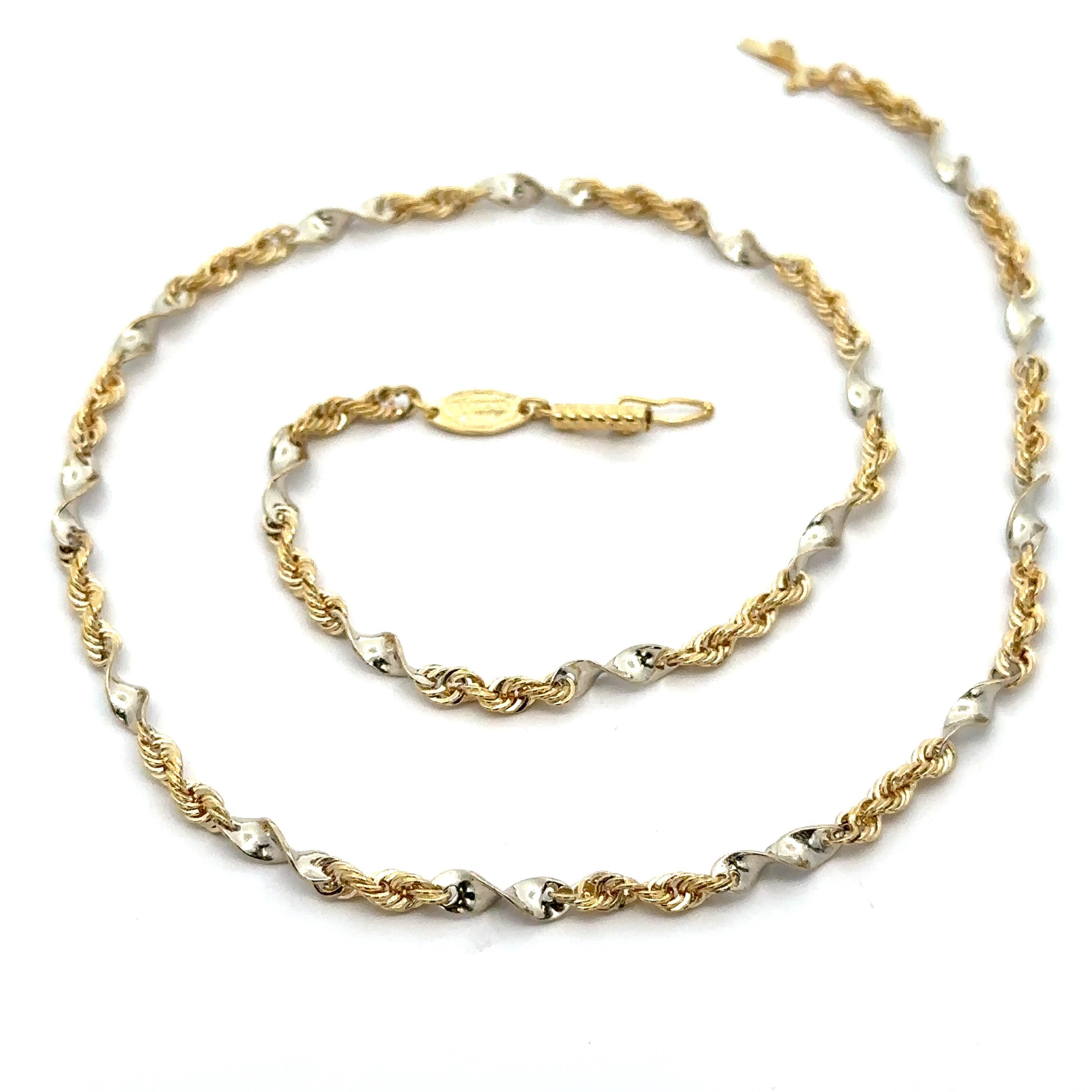 Collier unique en or jaune et blanc 14k avec chaîne à maillons en forme de tourbillon de 16