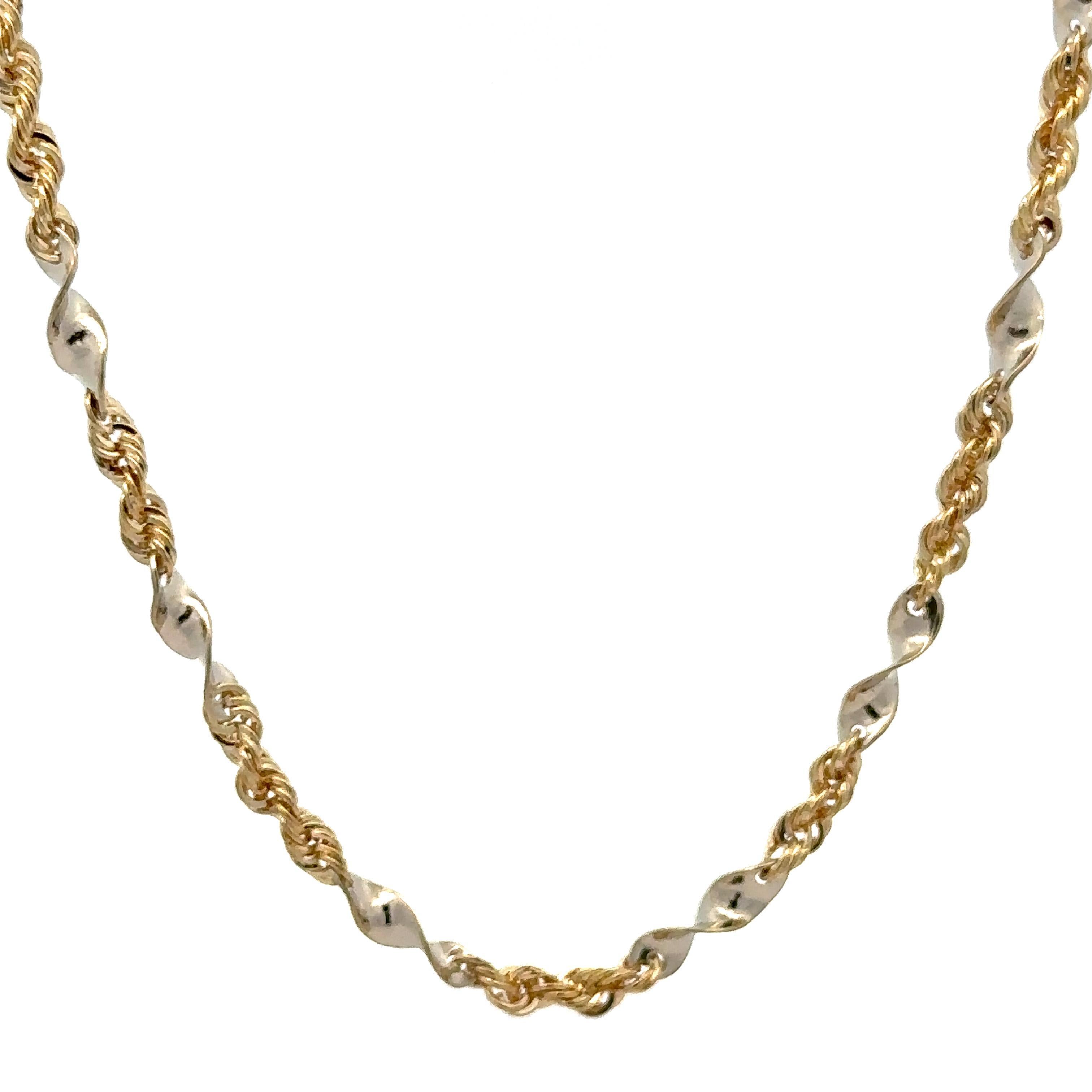 Collier unique en or jaune et blanc 14k avec chaîne à maillons en forme de tourbillon de 16