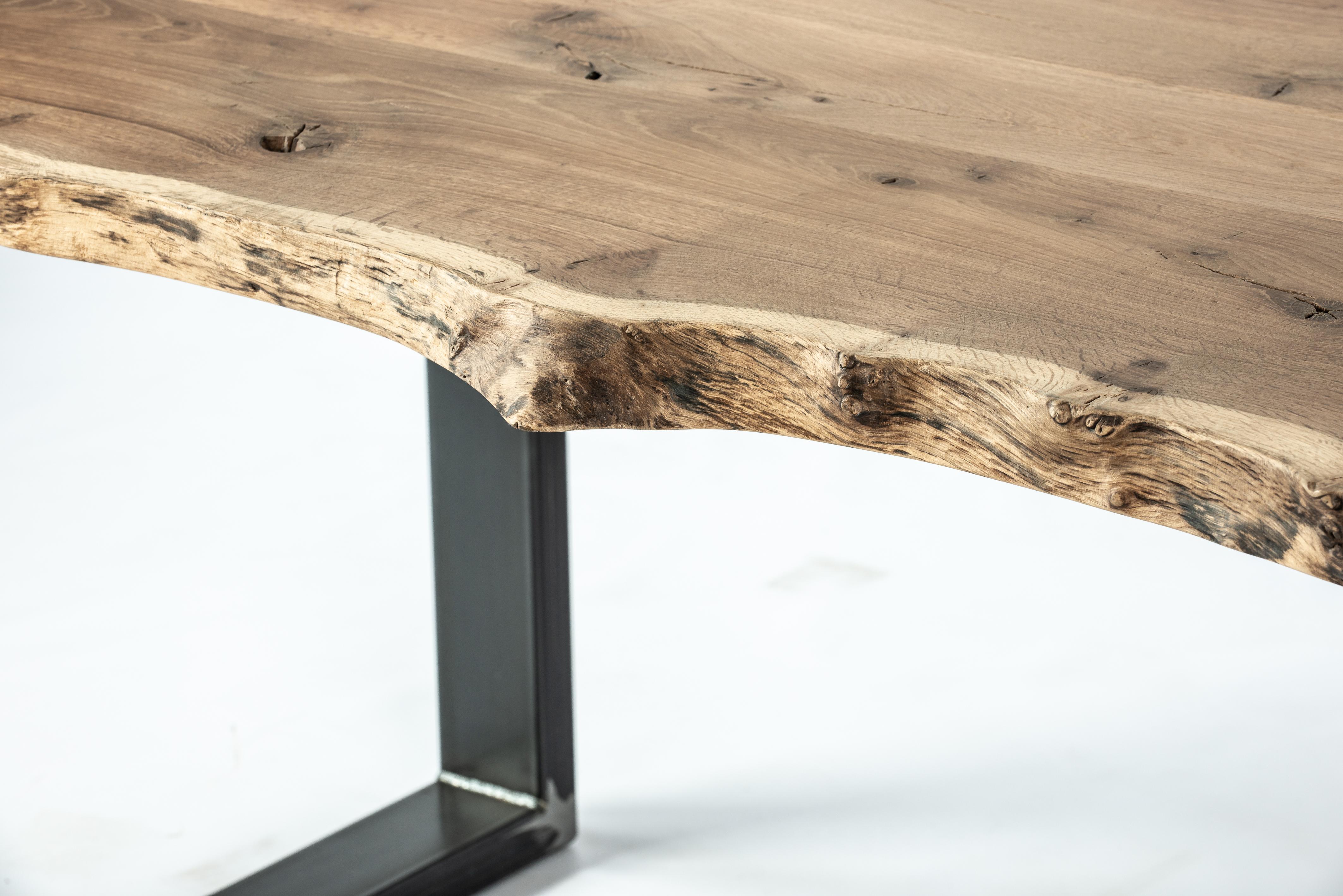 Unique solid aged pippi oak live edge dining table with matte finish For Sale 4
