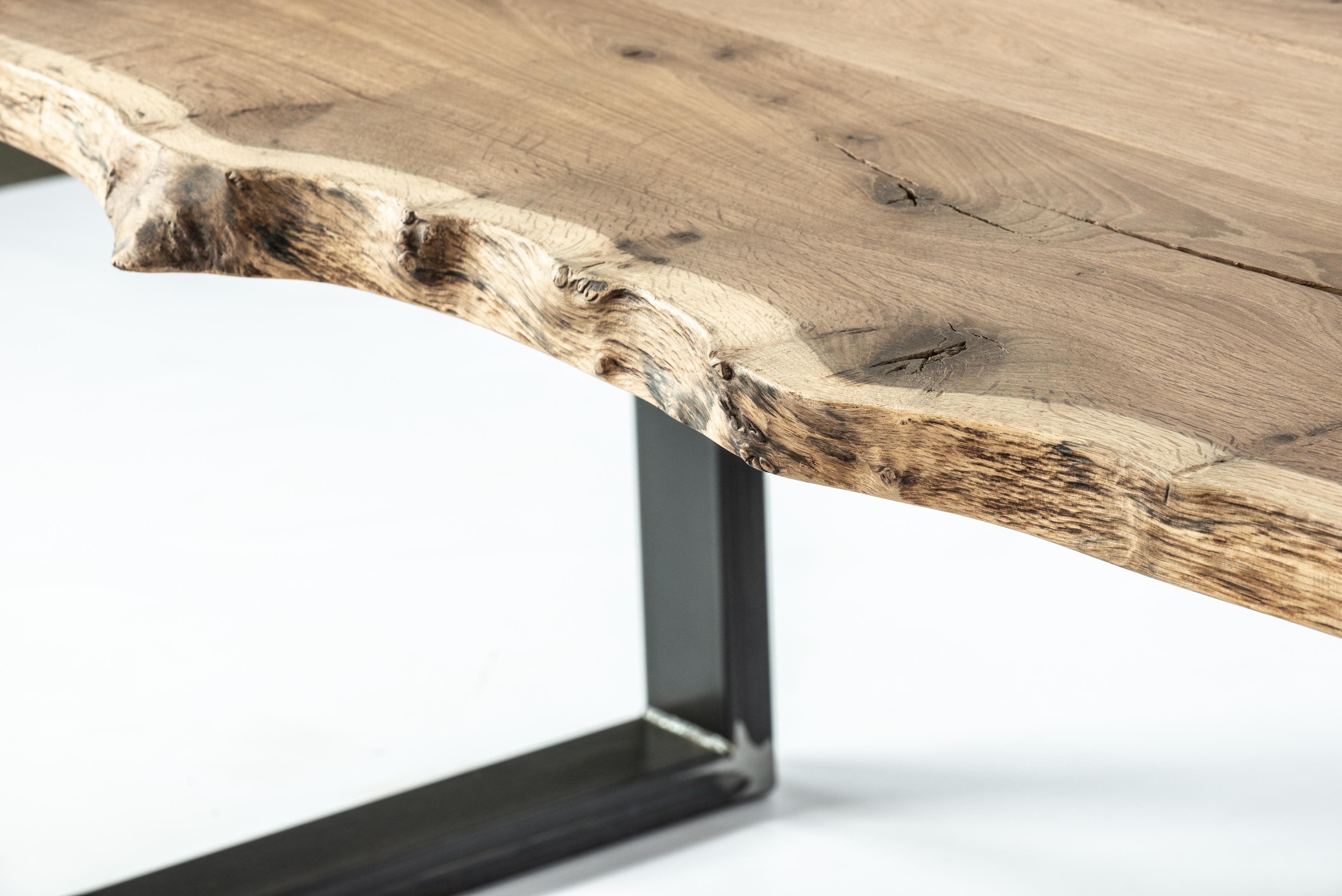Unique solid aged pippi oak live edge dining table with matte finish For Sale 6