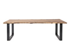 Unique solid aged pippi oak live edge dining table with matte finish