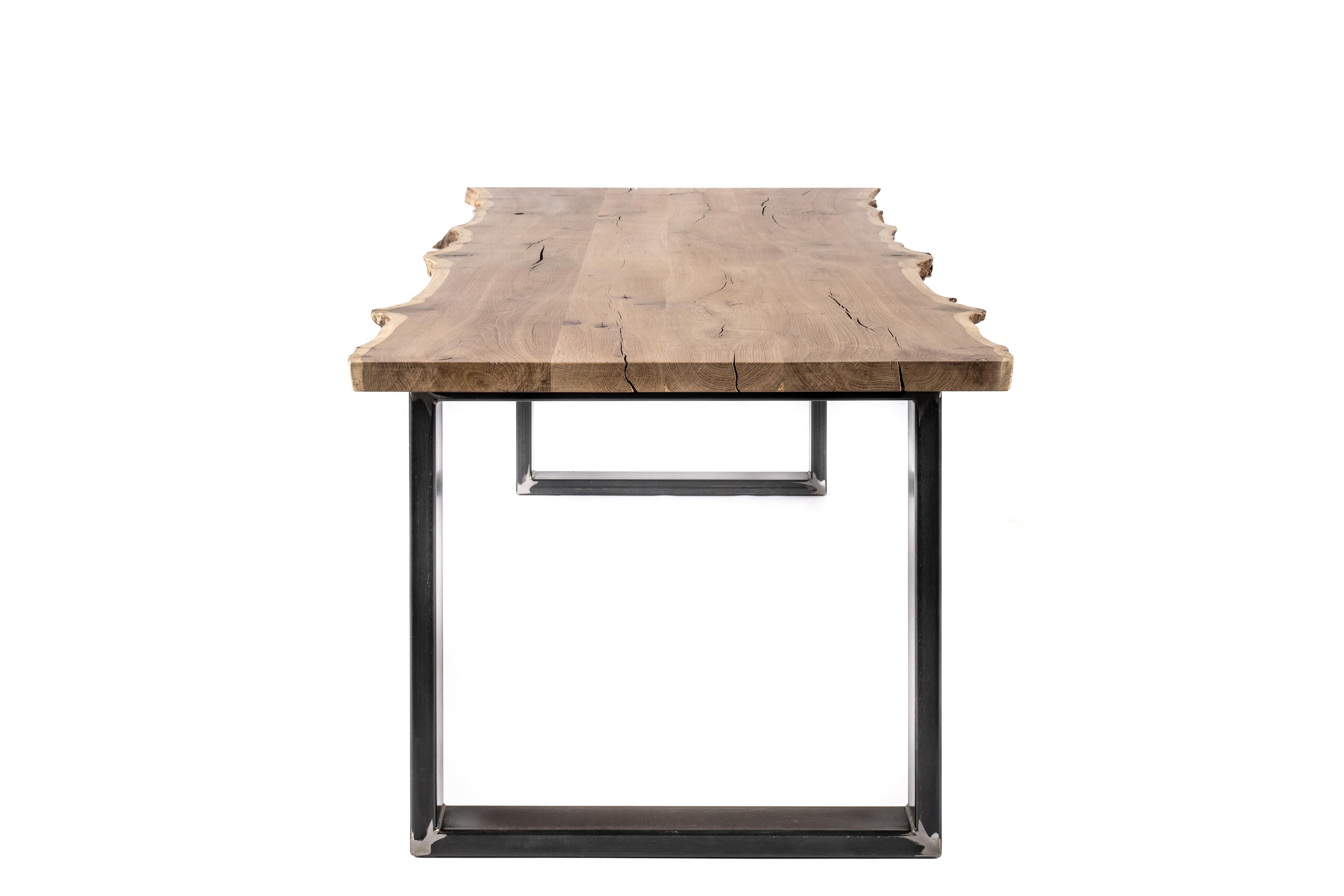 Organic Modern Unique solid aged pippi oak live edge dining table with matte finish For Sale