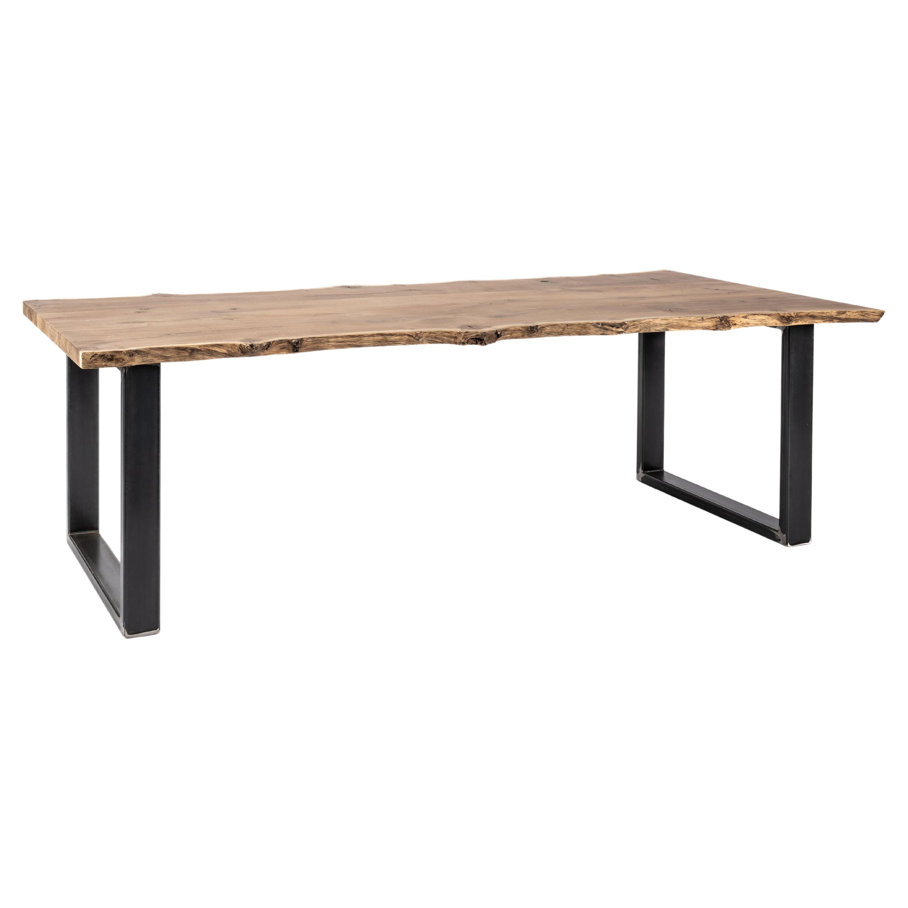 Unique solid aged pippi oak live edge dining table with matte finish