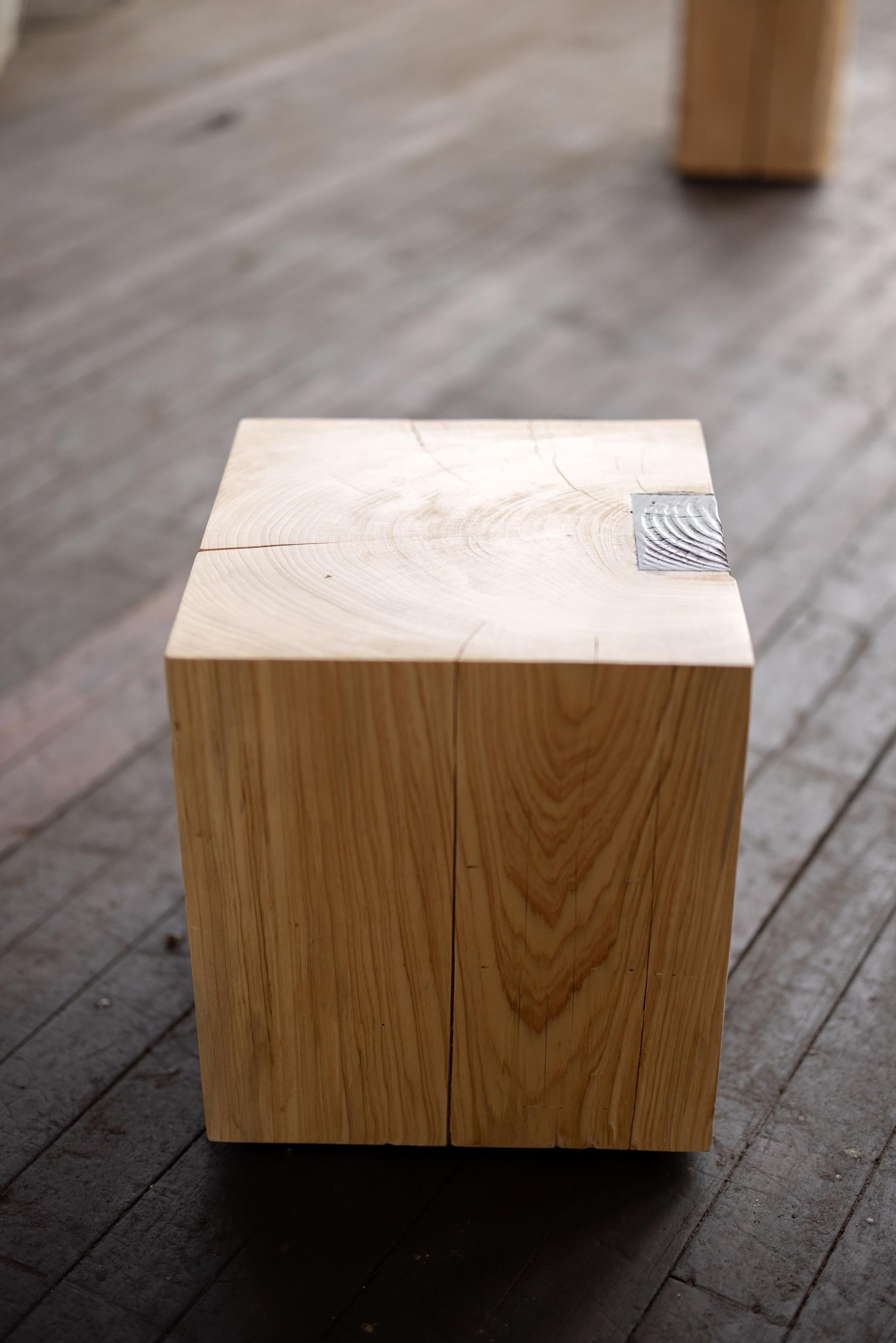 Organic Modern Unique Solid Cypress Cube Side Table (15