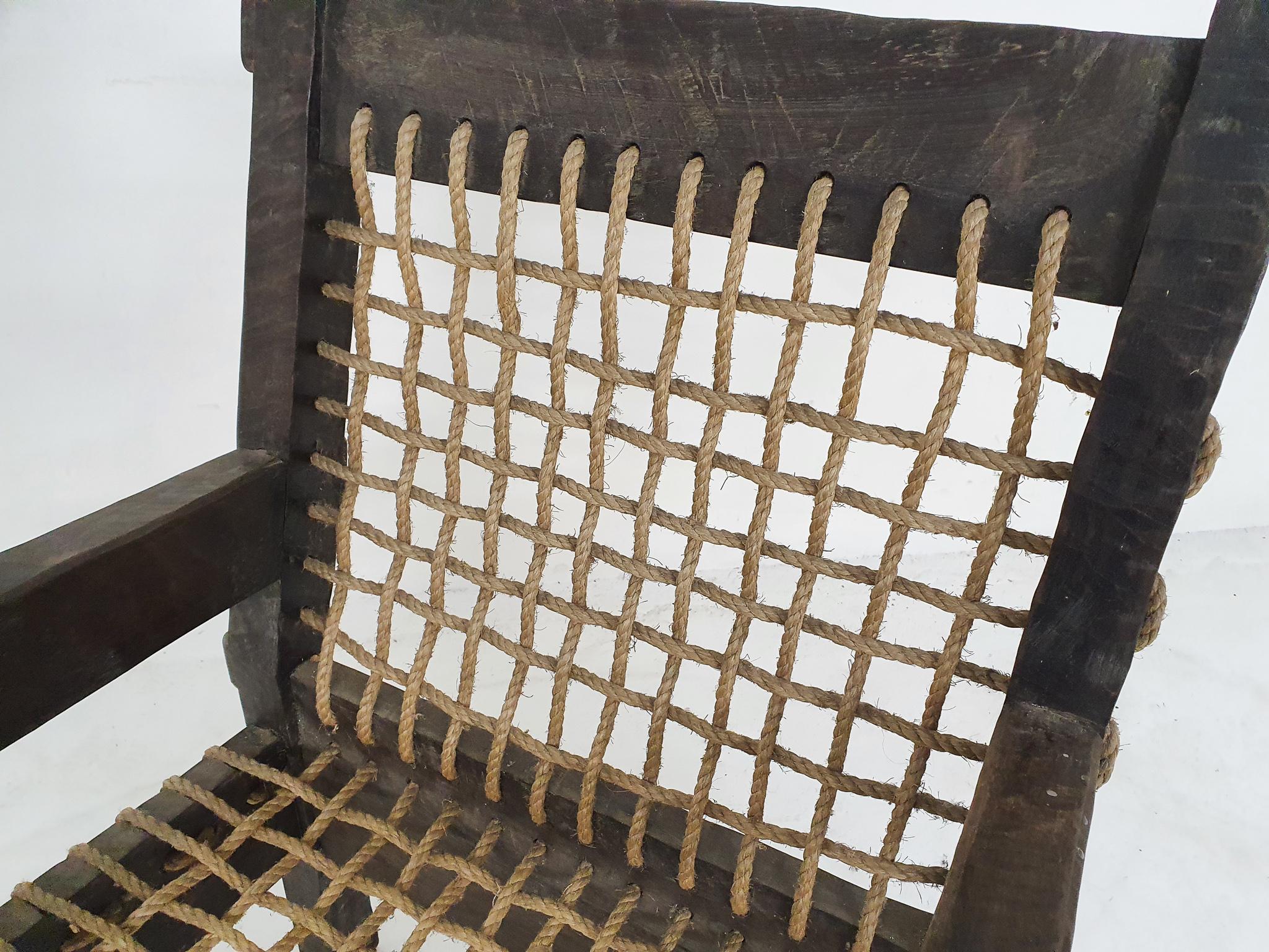 Unique Solid Oak and Rope Lounge Chair, the Netherlands, 1960's For Sale 3