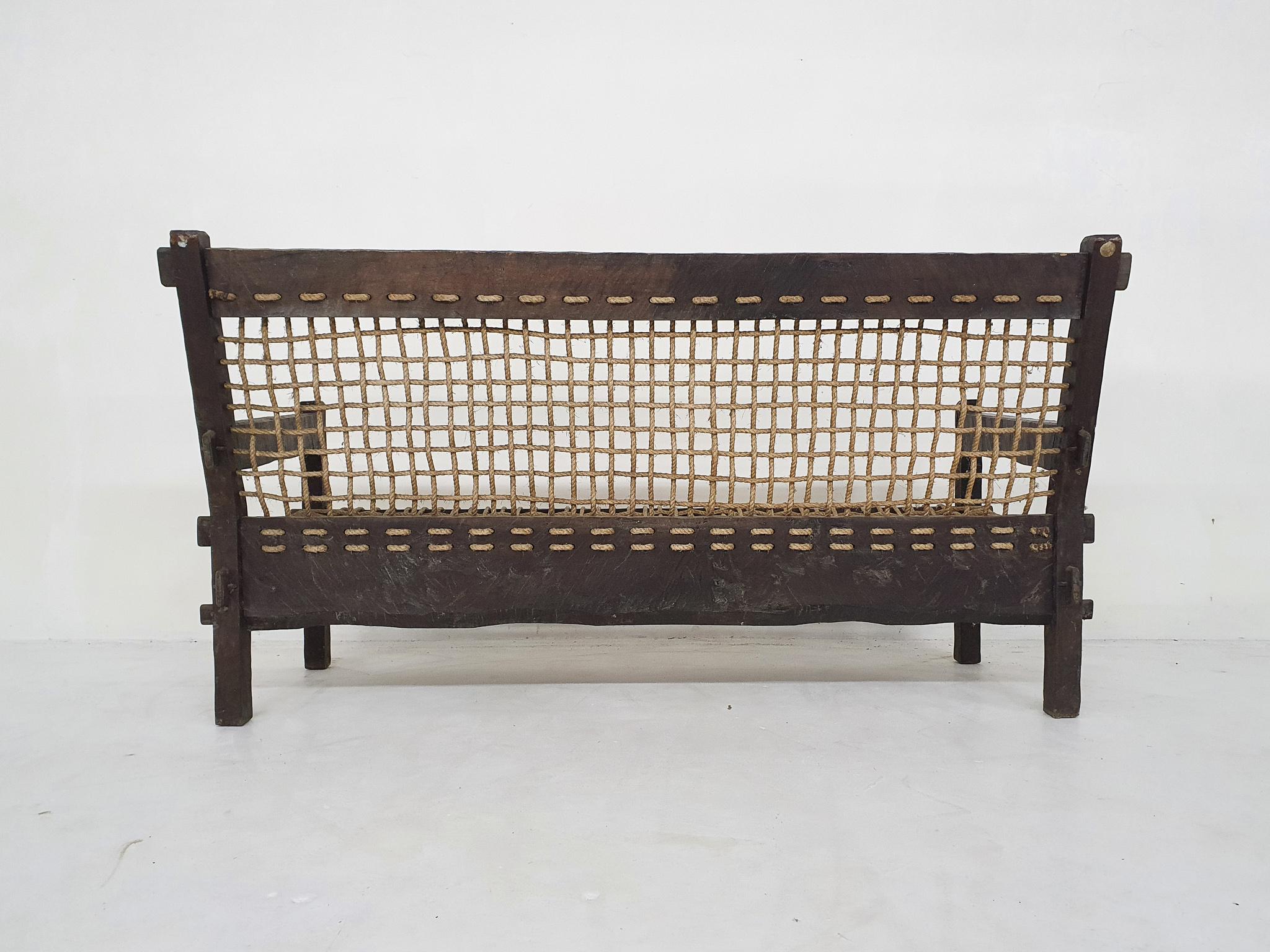 20th Century Unique solid oak and rope sofa, The Netherlands 1960's For Sale