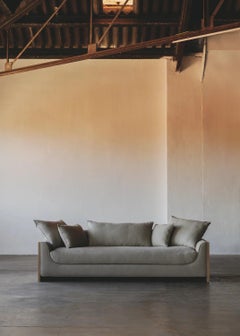 Grey Curved Upholstery Sofa with Solid Oak Base by Obstacles