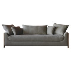 Grey Curved Upholstery Sofa with Solid Oak Base by Obstacles