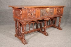 Unique Solid Walnut Jacobean Spanish Style Sideboard Huntboard Circa 1920