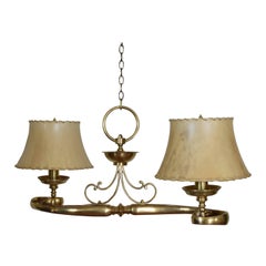 Unique Spanish Brass Two-Light Scroll Chandelier, Second Quarter of 20th Century Unique Spanish Brass Two-Light Scroll Chandelier, Second Quarter of 20th Century