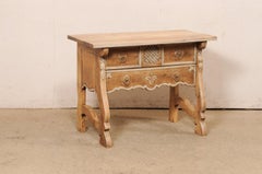 Uniquely Carved Whimsical Spanish Wood Chest Raised on Trestle Legs