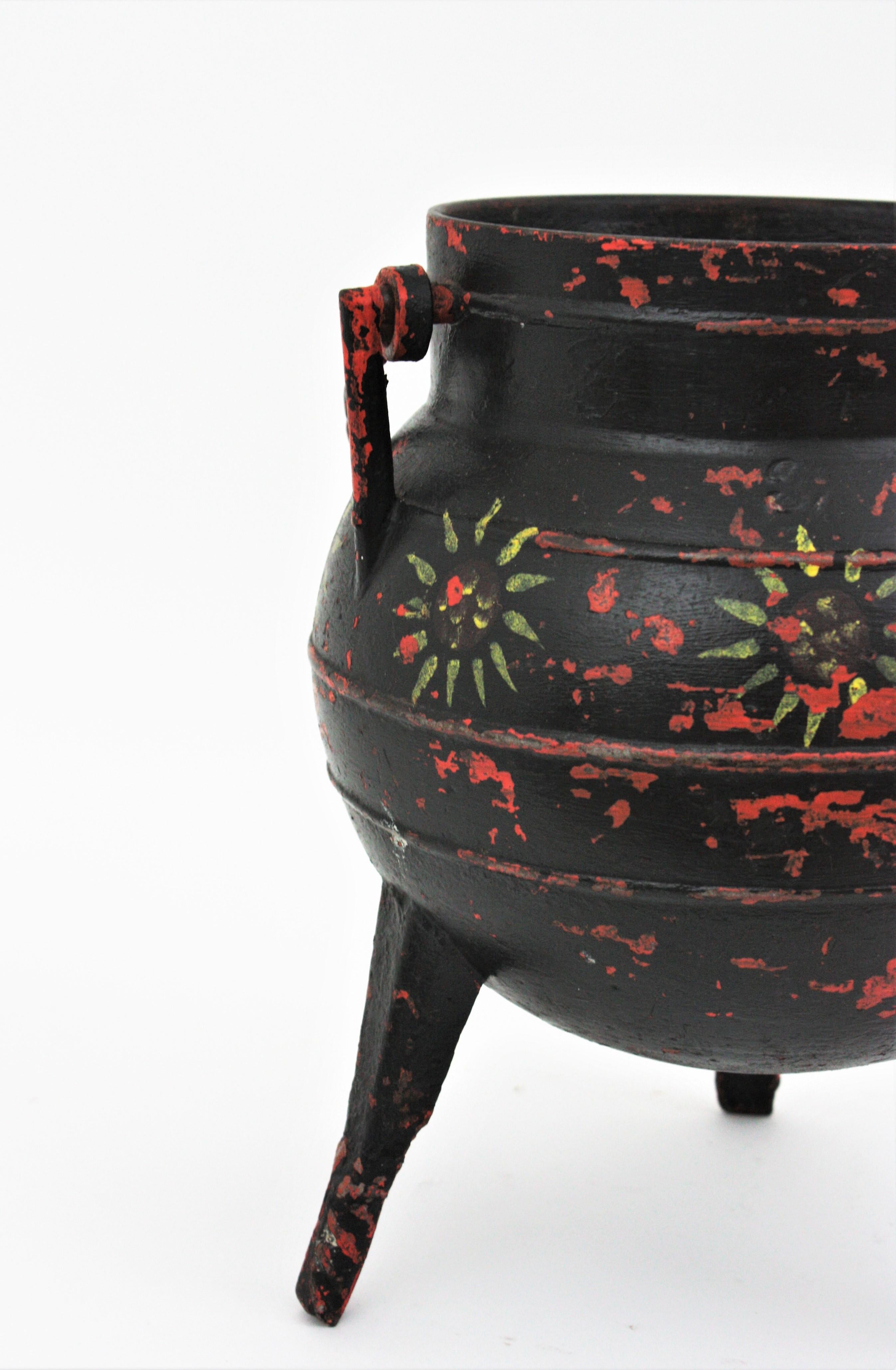 Iron Spanish Folk Hand-Painted Ice Bucket or Wine Champagne Cooler For Sale