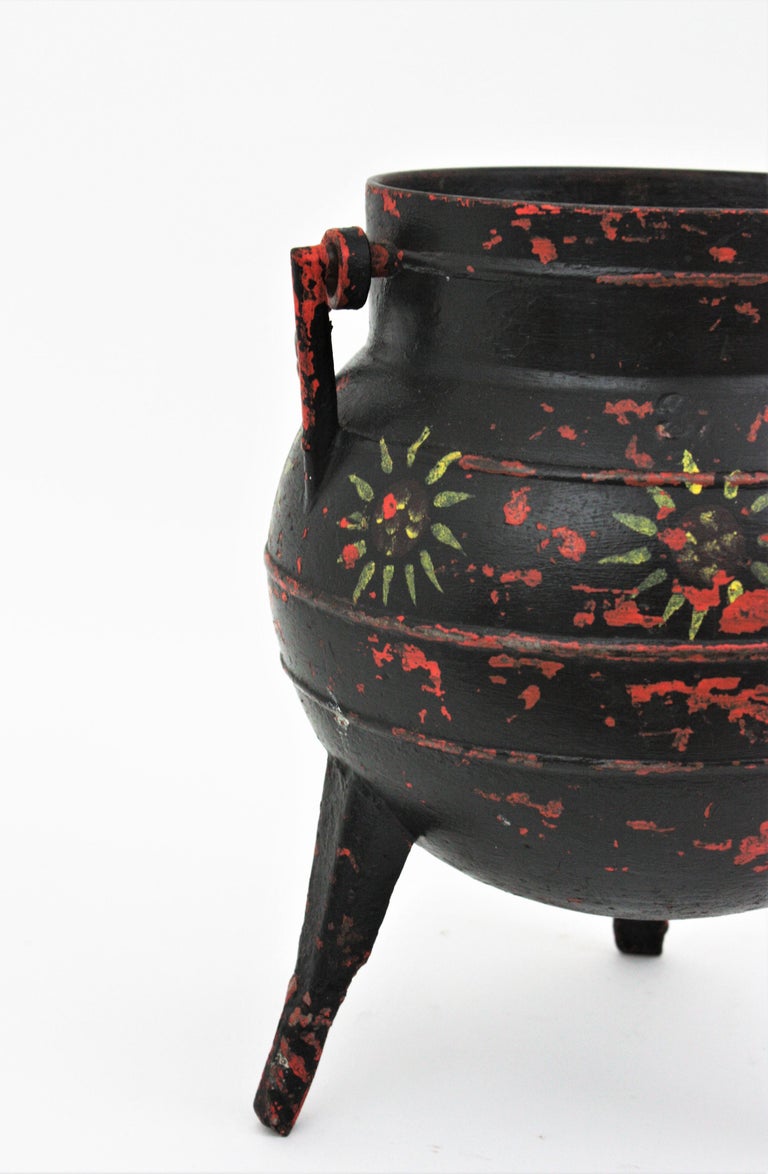 Spanish Folk HandPainted Ice Bucket Kitchen Pot Cauldron in Cast Iron