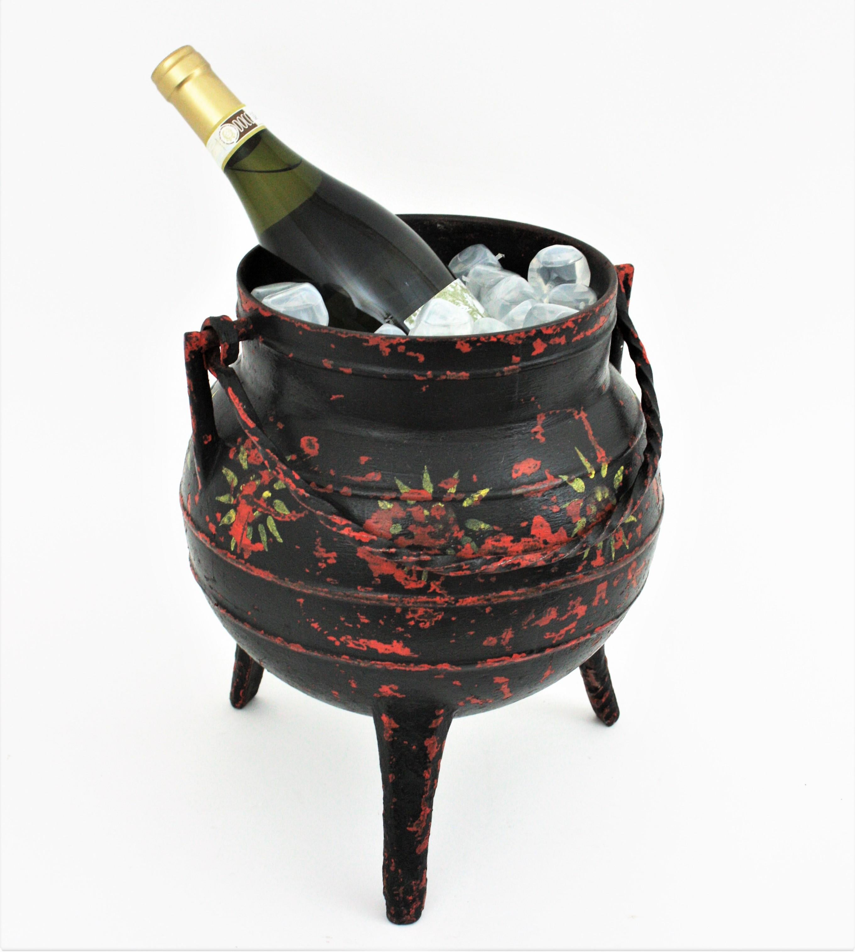 Spanish Folk Hand-Painted Ice Bucket or Wine Champagne Cooler For Sale 1