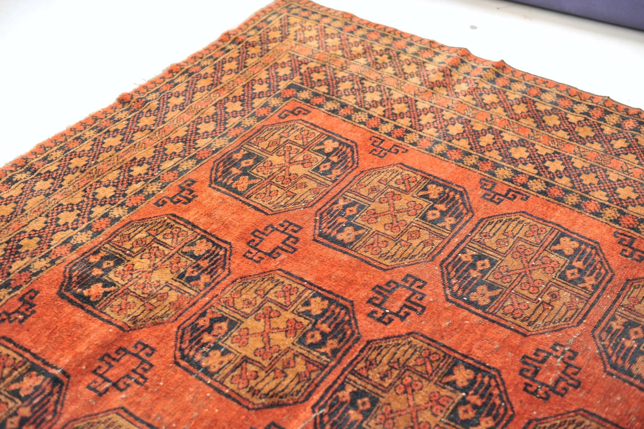 Mid-20th Century Unique Square Antique Ersari Wool Rug For Sale