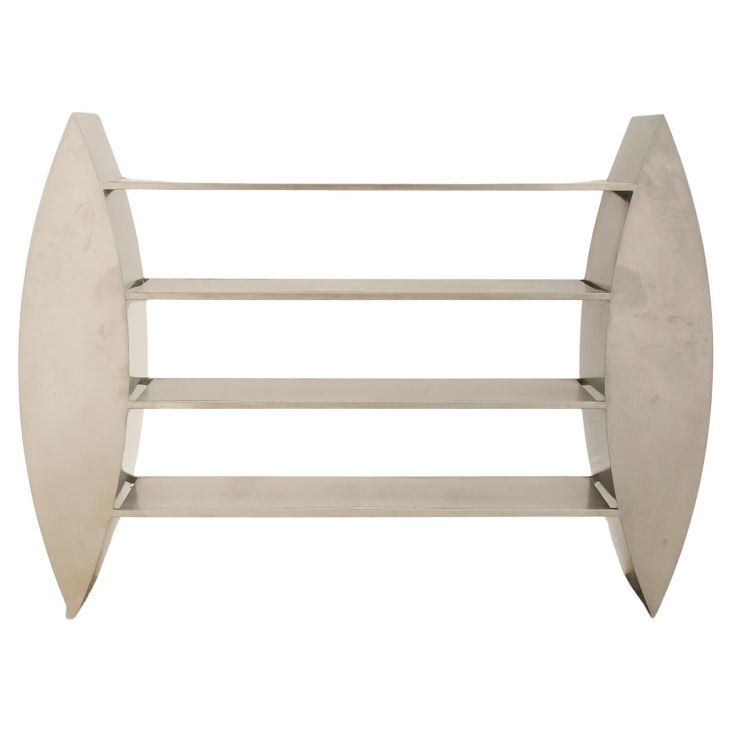 Unique stainless steel bookshelves, Anonymous French production from the 1980s