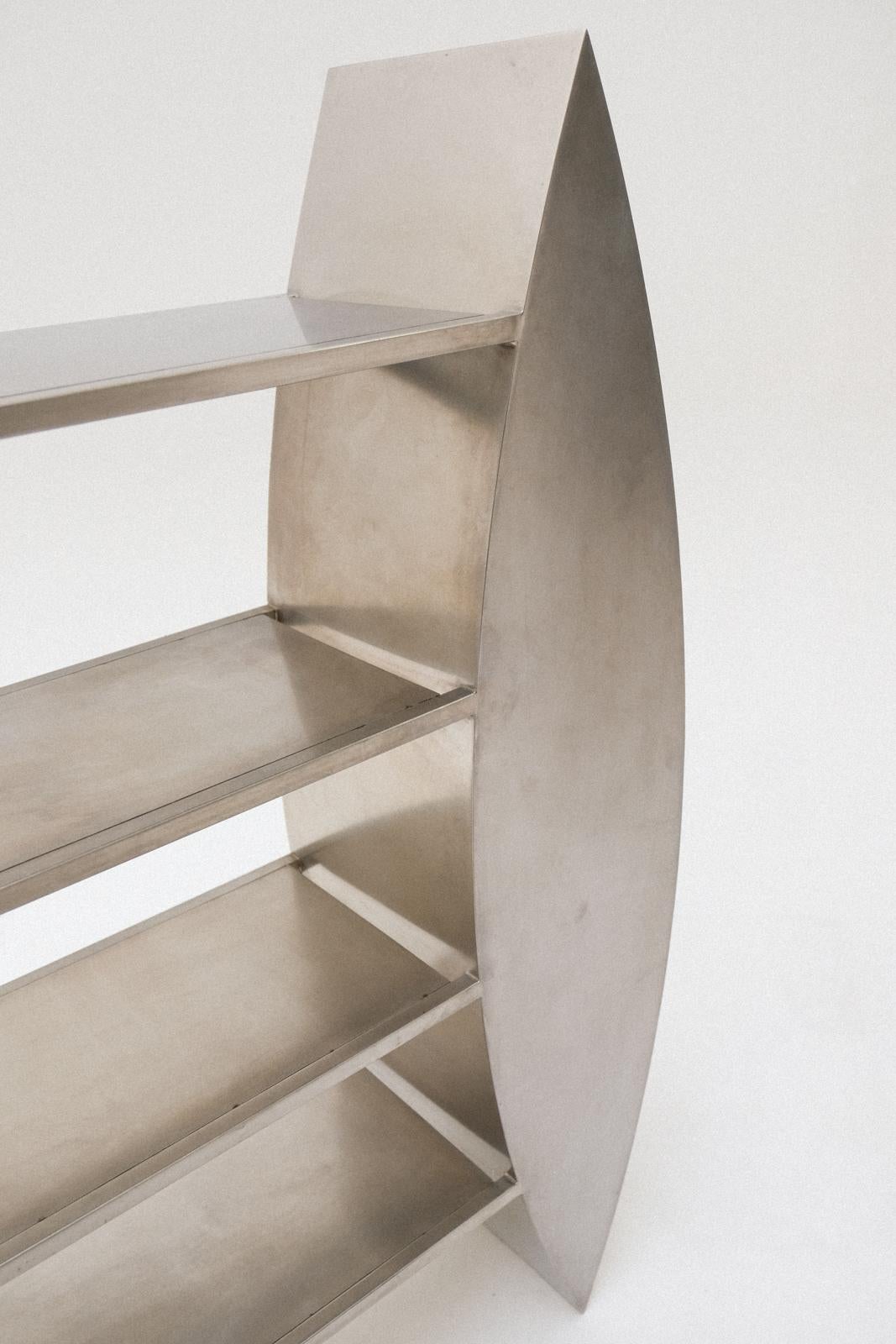 Unique stainless steel bookshelves, Anonymous French production from the 80s For Sale 9
