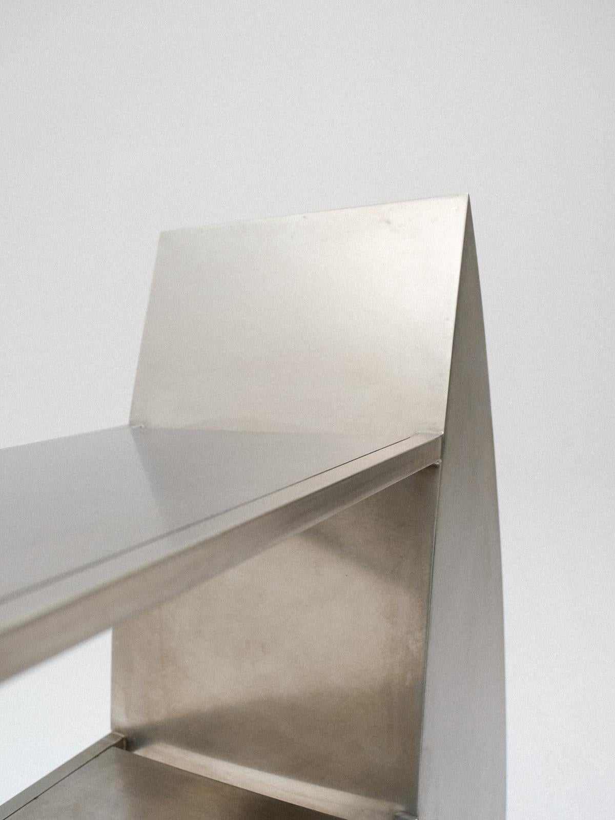 Unique stainless steel bookshelves, Anonymous French production from the 80s For Sale 10