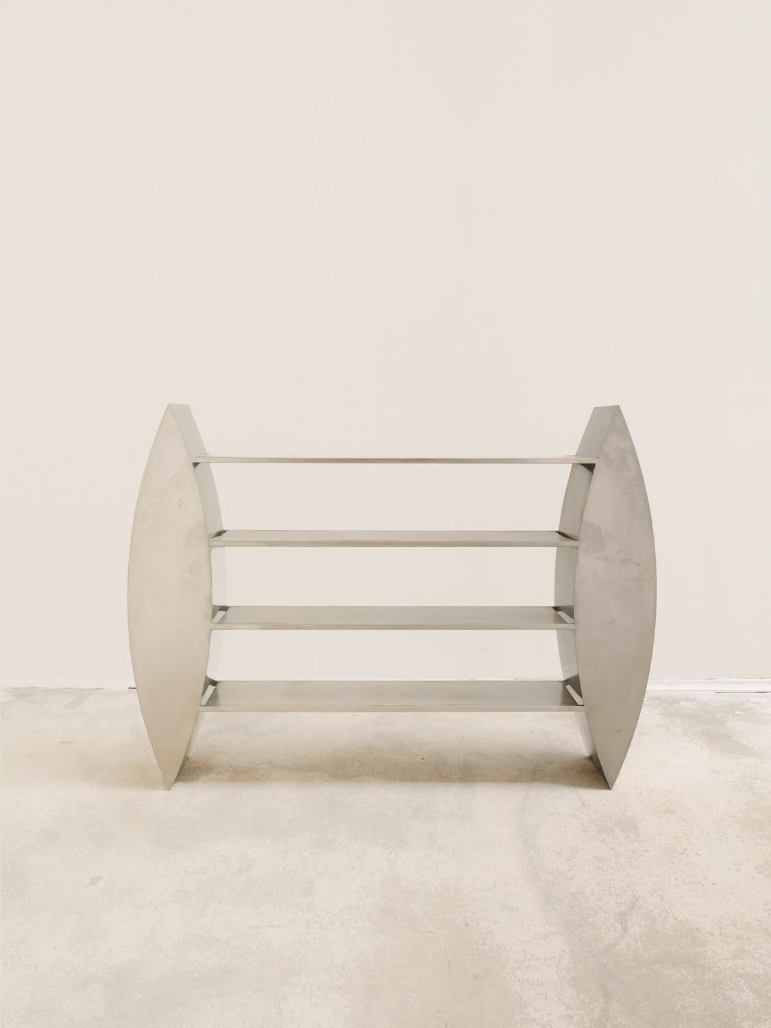 Unique stainless steel bookshelves, Anonymous French production from the 80s For Sale 13