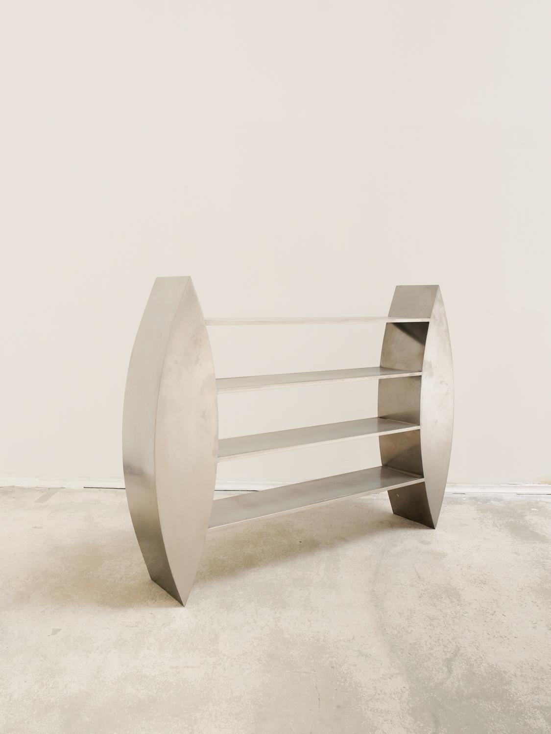 Mid-Century Modern Unique stainless steel bookshelves, Anonymous French production from the 80s For Sale