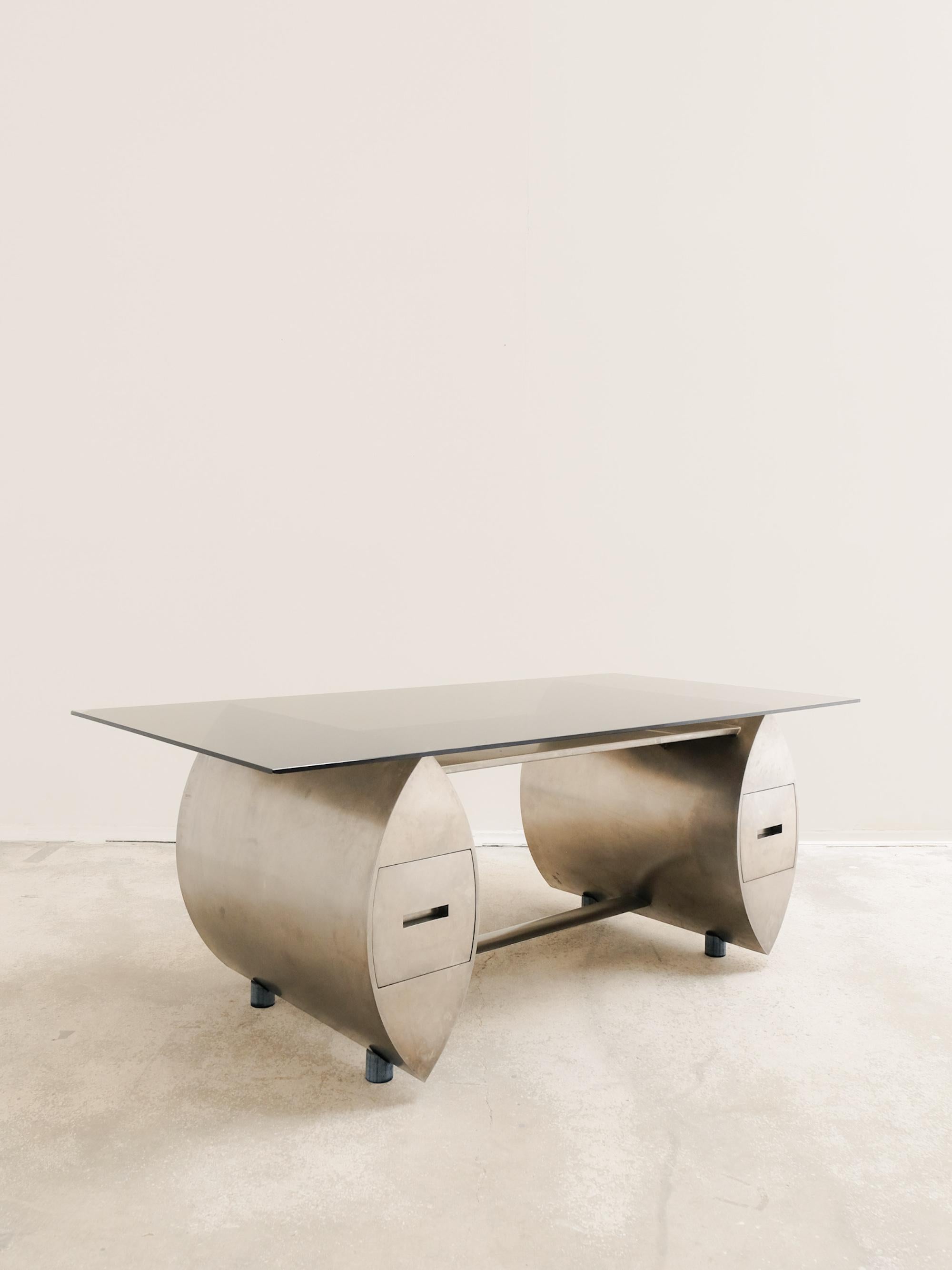 Unique stainless steel desk, Anonymous French production from the 80s For Sale 12