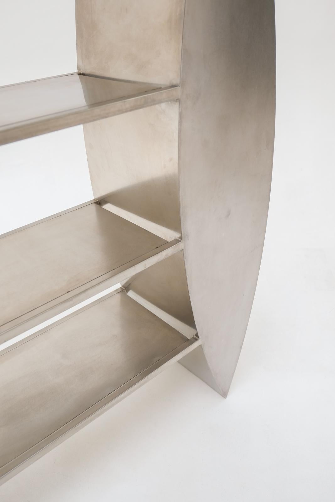 Unique stainless steel bookshelves, Anonymous French production from the 80s For Sale 4