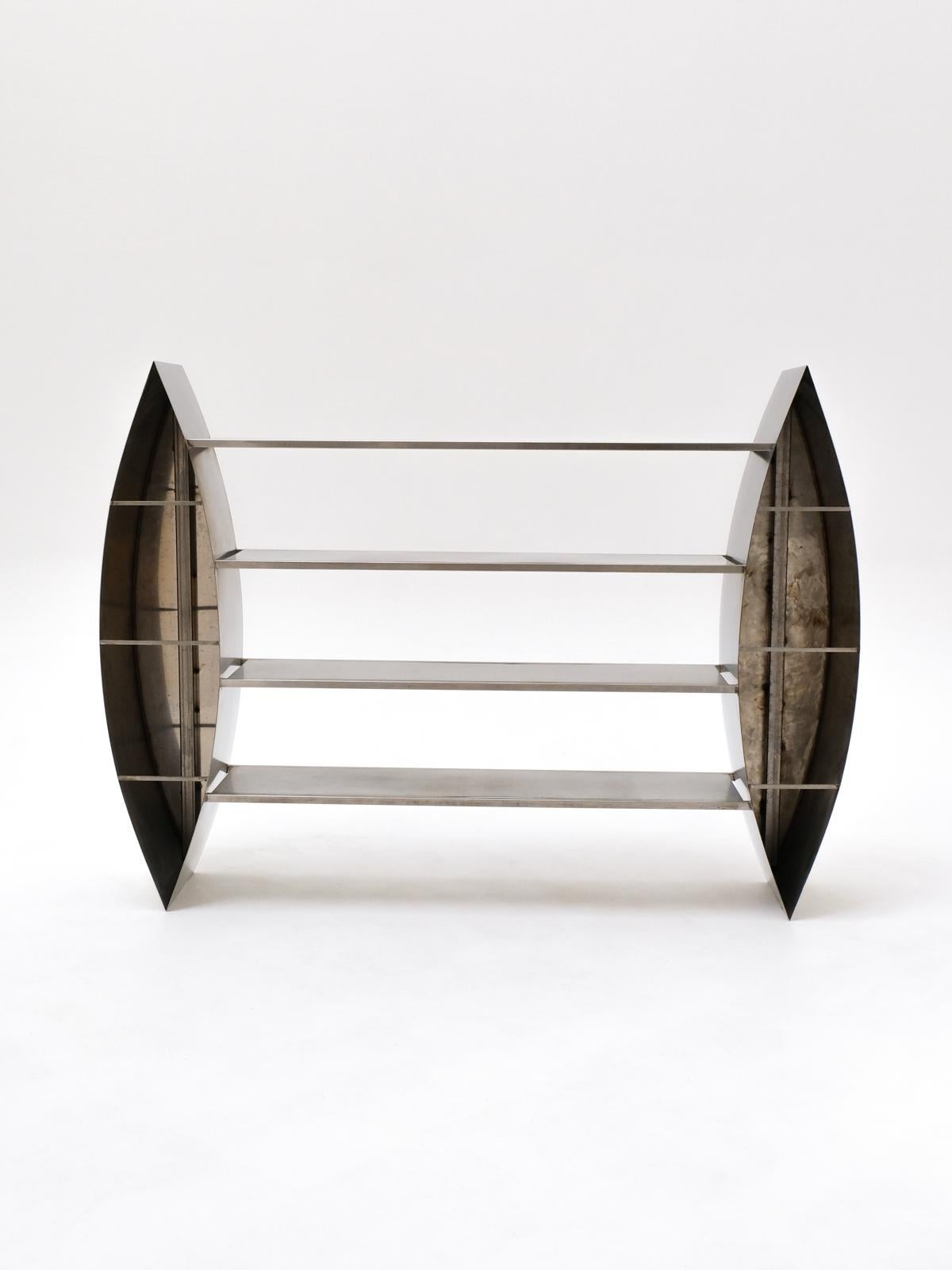 Unique stainless steel bookshelves, Anonymous French production from the 80s For Sale 10