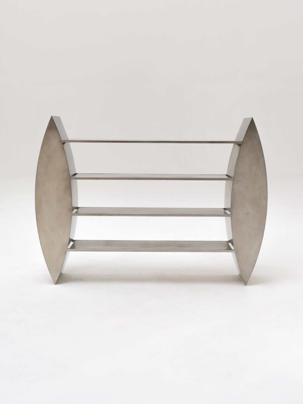 Unique stainless steel bookshelves, Anonymous French production from the 80s For Sale 11