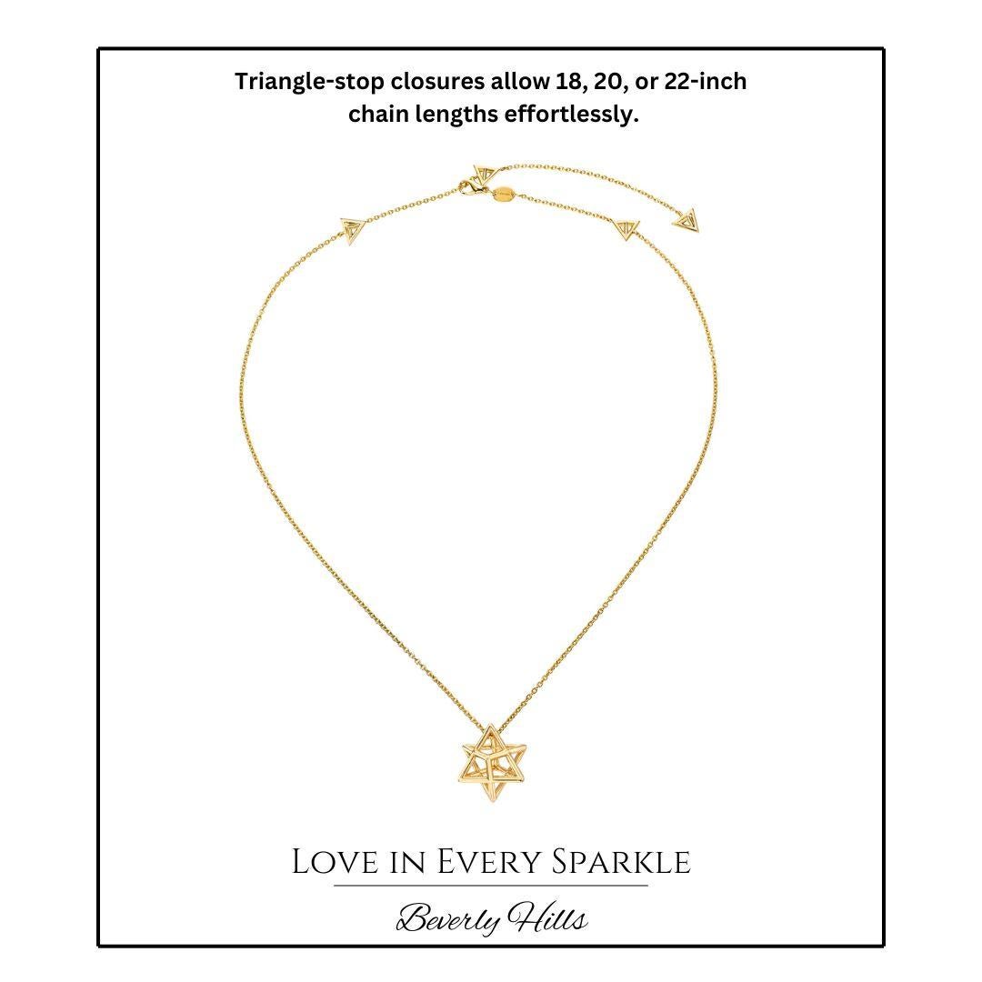 18K Yellow Gold 3D Star of David Necklace by Merkaba Jewelry Beverly Hills 

Discover the beauty and spiritual significance of the 18K Yellow Gold Star of David Necklace, an heirloom-quality piece from Merkaba Jewelry. This luxurious pendant is
