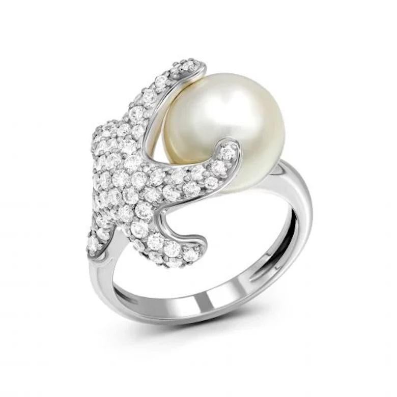 Round Cut Unique Starfish Diamond Mother of Pearl White 14k Gold Ring  for Her For Sale