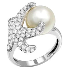 Unique Starfish Diamond Mother of Pearl White 14k Gold Ring  for Her