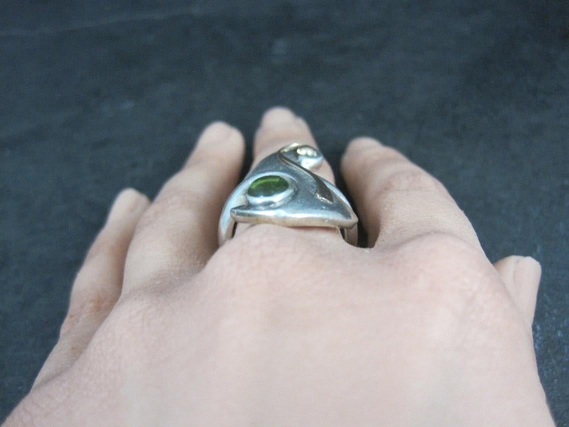 Artisan Unique Sterling 14K Peridot Ring Size 8.5 Patty Graves OOAK