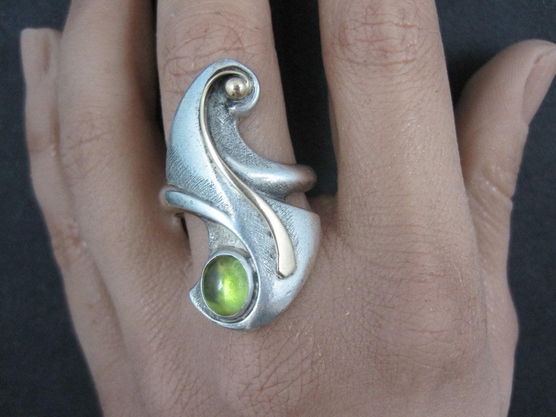 Oval Cut Unique Sterling 14K Peridot Ring Size 8.5 Patty Graves OOAK