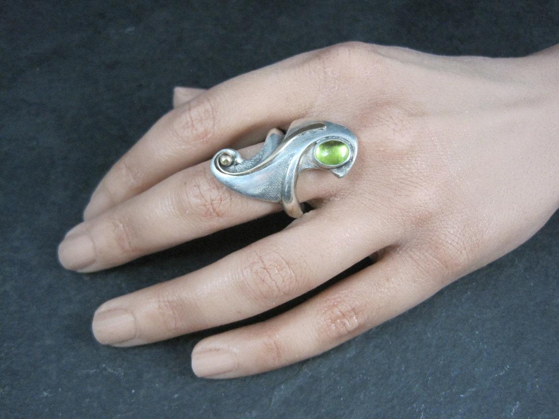 Unique Sterling 14K Peridot Ring Size 8.5 Patty Graves OOAK 3