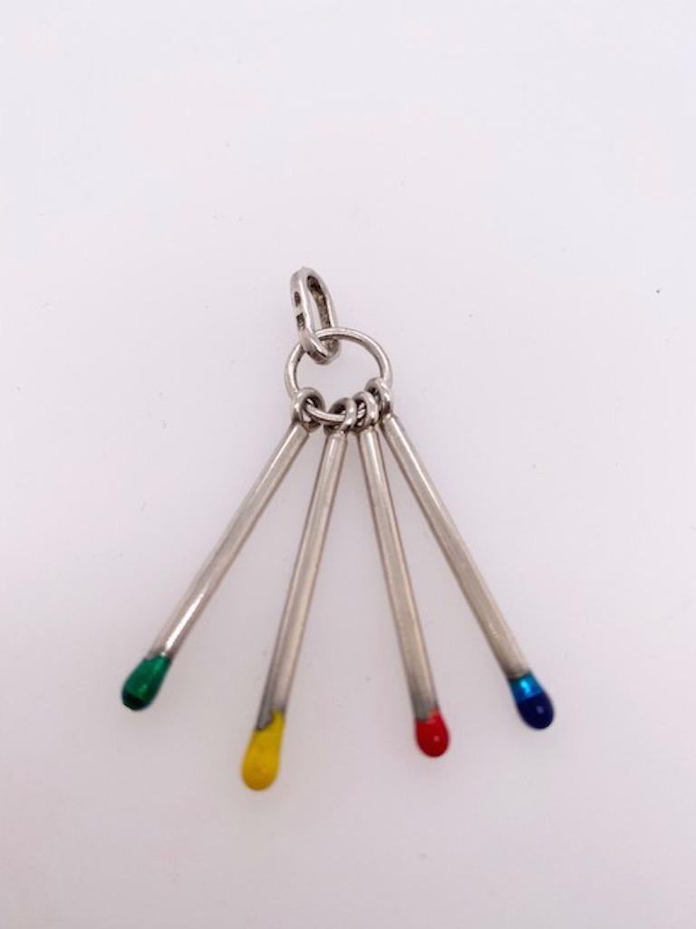 Unique Sterling and Enamel Matches Charm In Excellent Condition In New York, NY