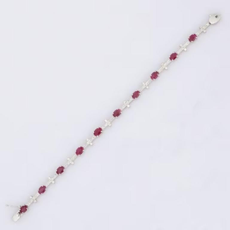 Oval Cut Unique Sterling Silver Natural Ruby and Diamond Tennis Bracelet Christmas Gifts For Sale
