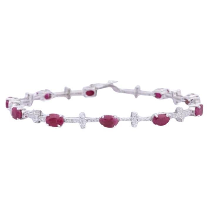 Unique Sterling Silver Natural Ruby and Diamond Tennis Bracelet Christmas Gifts For Sale