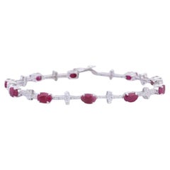 Vintage Unique Sterling Silver Natural Ruby and Diamond Tennis Bracelet Christmas Gifts