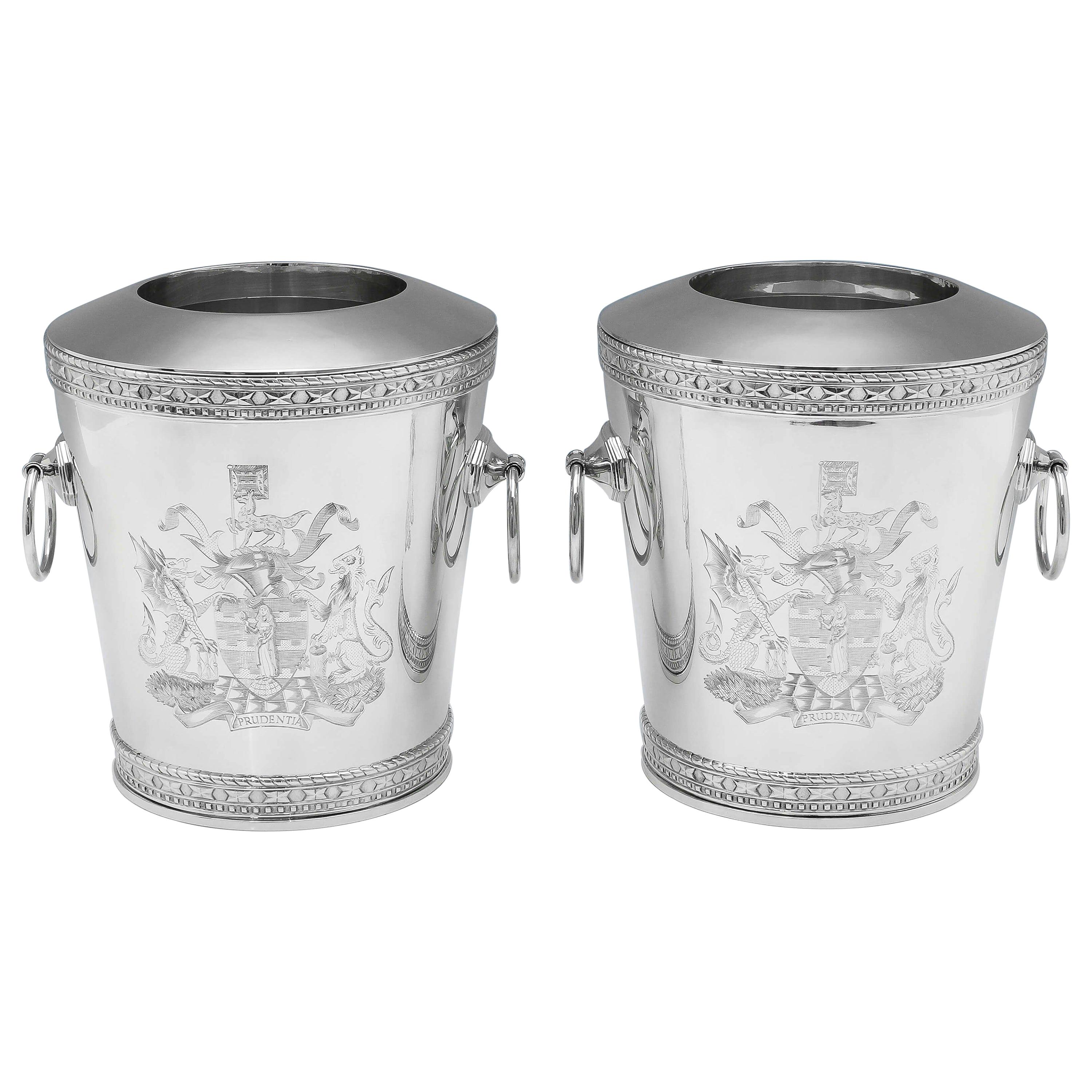 Unique Sterling Silver Pair of Wine Coolers by i. Franks in 1995 for Prudential