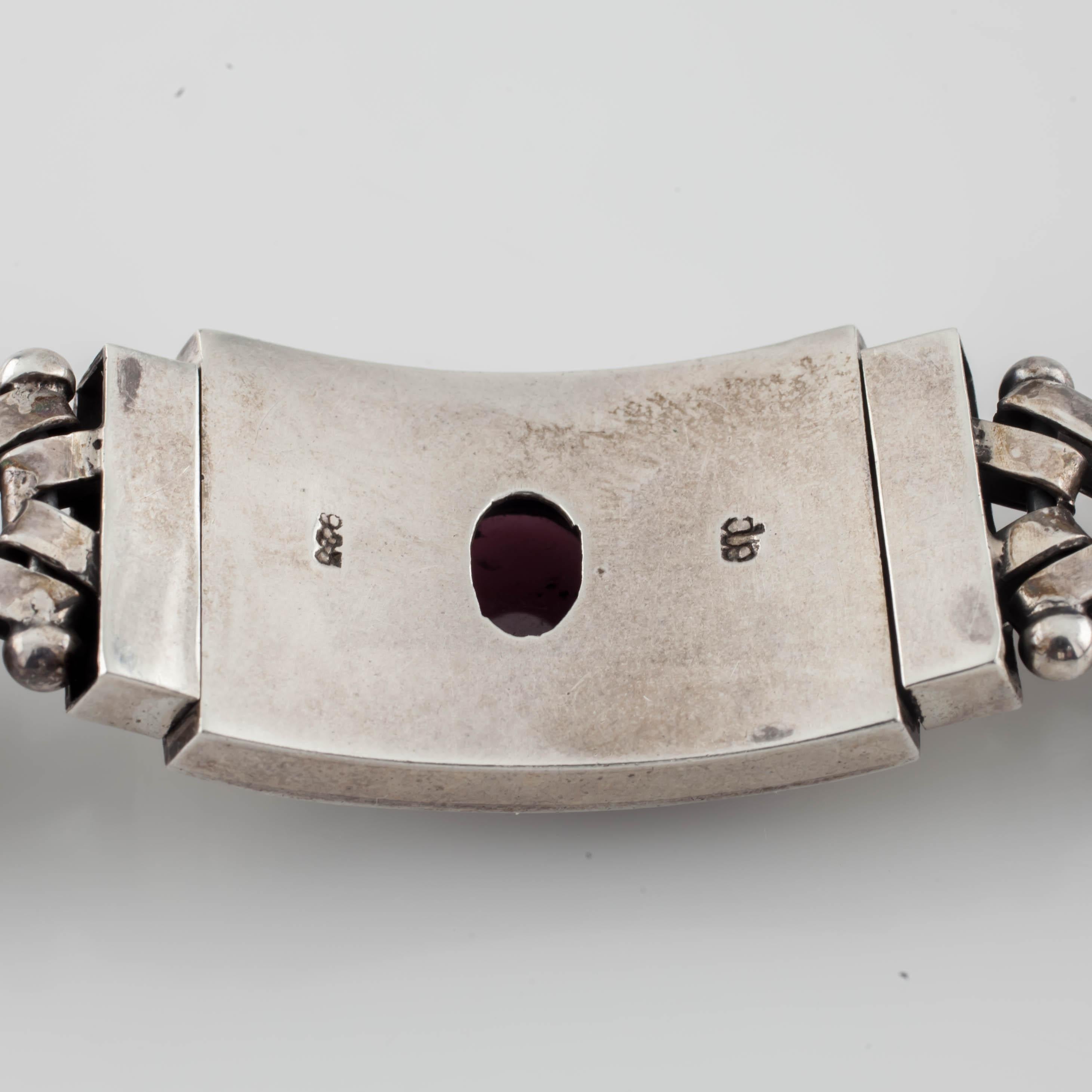 Einzigartiges Armband aus Sterlingsilber und Turmalin mit kreativen Gliedern, Größe 7,25 im Zustand „Gut“ im Angebot in Van Nuys, CA