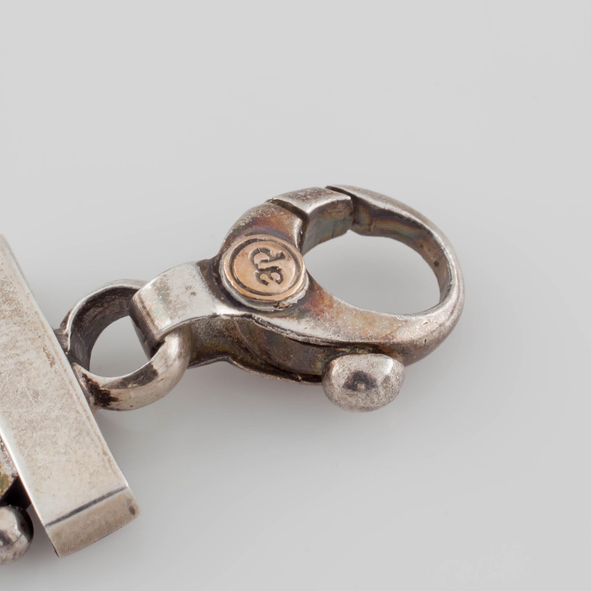 Einzigartiges Armband aus Sterlingsilber und Turmalin mit kreativen Gliedern, Größe 7,25 im Angebot 1