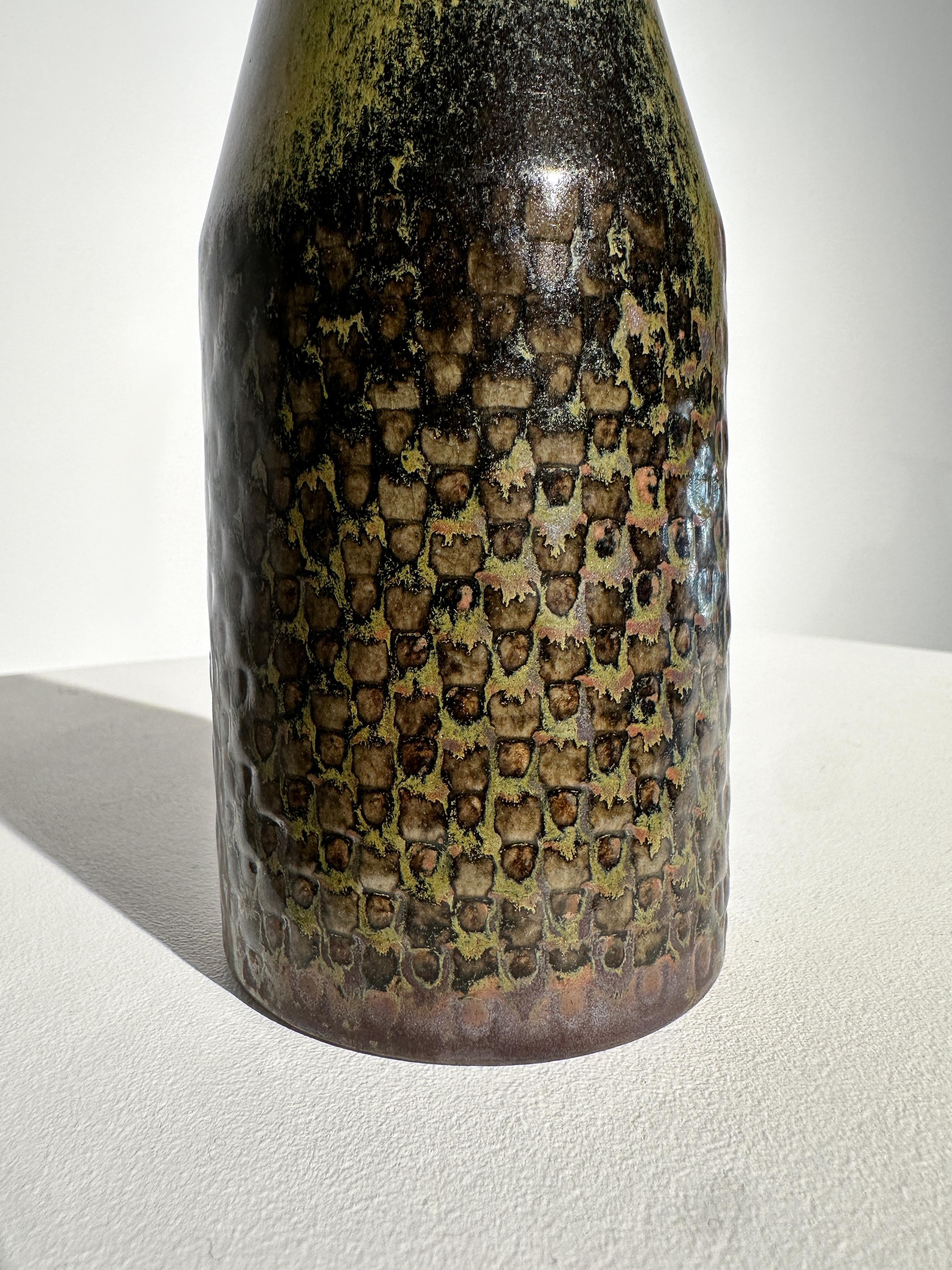 Unique Stig Lindberg Vase Gustavsberg Stoneware Checker Pattern Glaze 1960s For Sale 3
