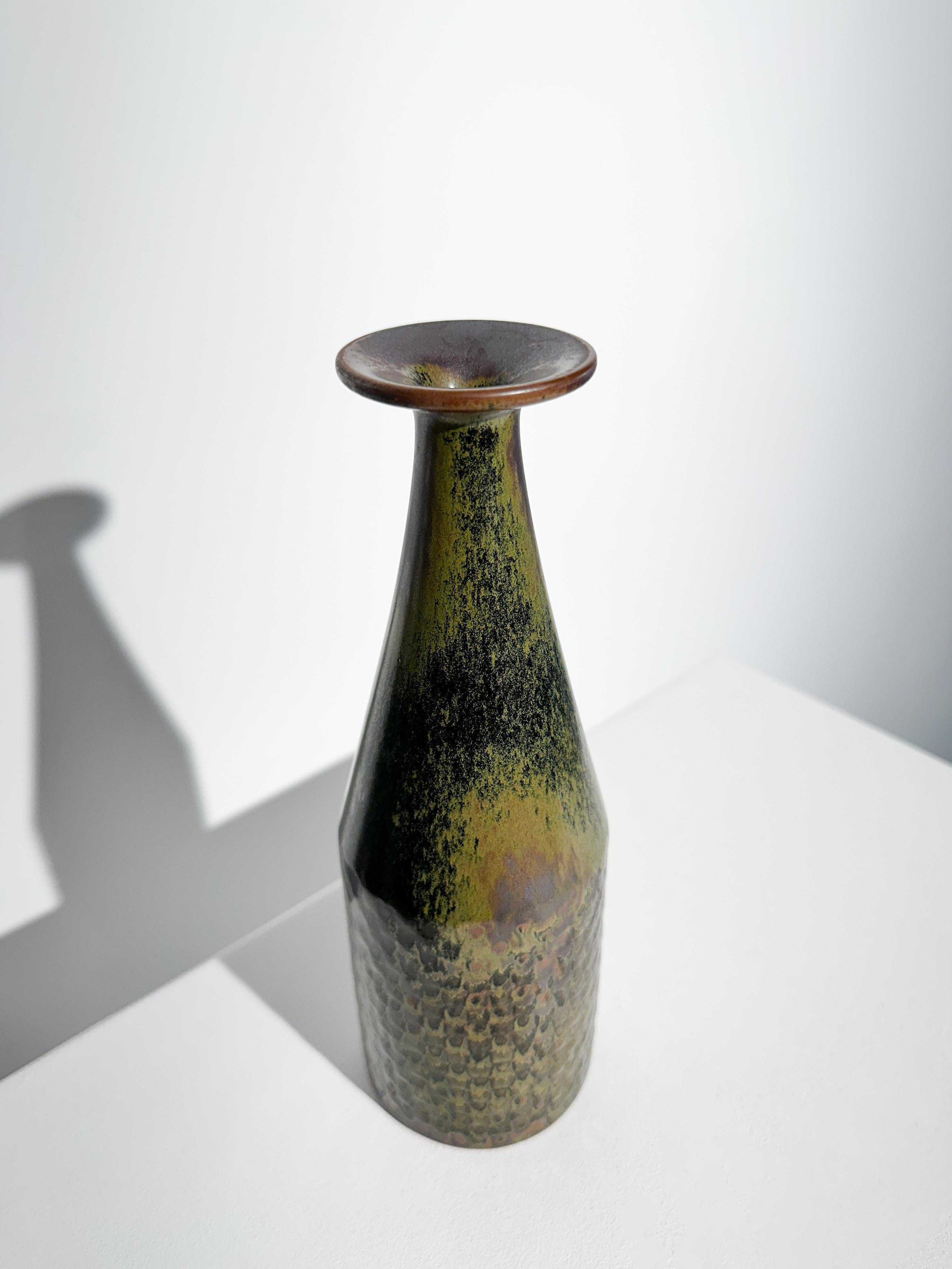 Hand-Crafted Unique Stig Lindberg Vase Gustavsberg Stoneware Checker Pattern Glaze 1960s For Sale